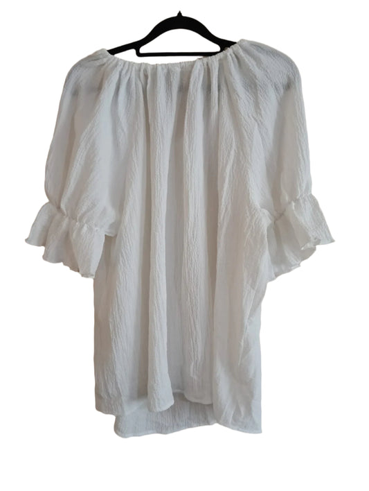 White Gypsy Style Top with Tie Neck