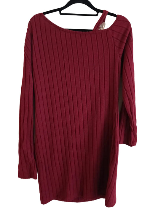 Wine Asymmetrical Top with Strap and Gold Buckle Detail