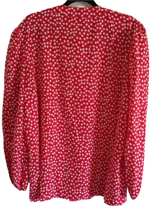 Red Collarless Shirt/Blouse with Daisy Print