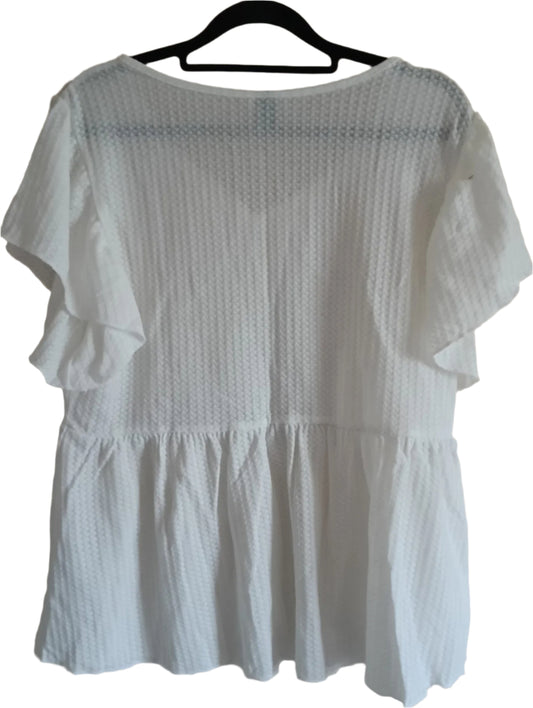 Cream Peplum Top with Tassel Tie Front Neckline