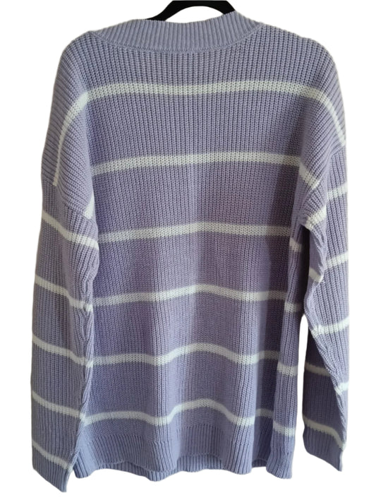 Lilac Jumper with White Stripe and Shoulder Button Detail