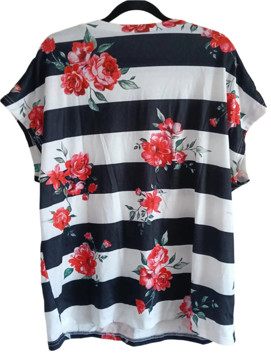 Striped T Shirt with Floral Print
