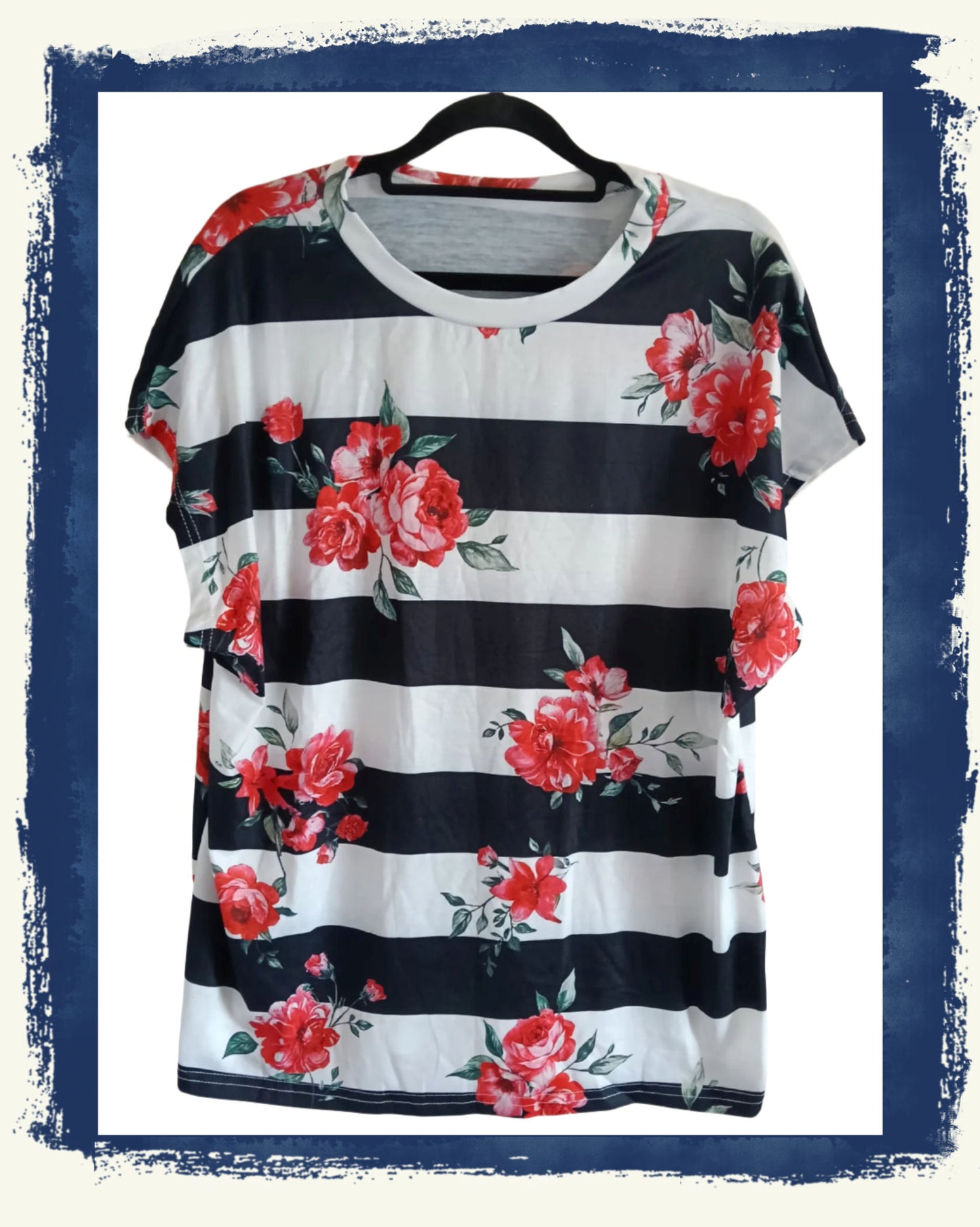 Striped T Shirt with Floral Print