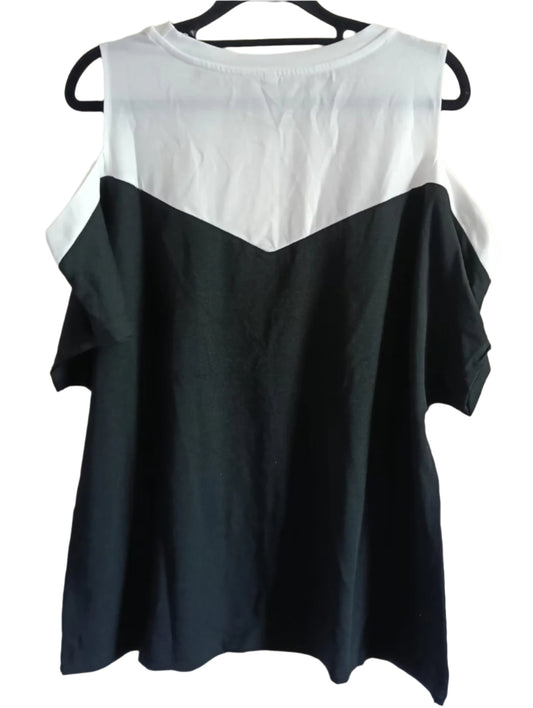 Black and White Cold Shoulder Top