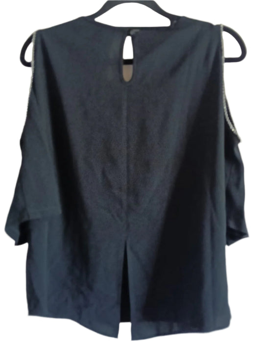 Black Cold Shoulder Top with Bling Detail and Split Back