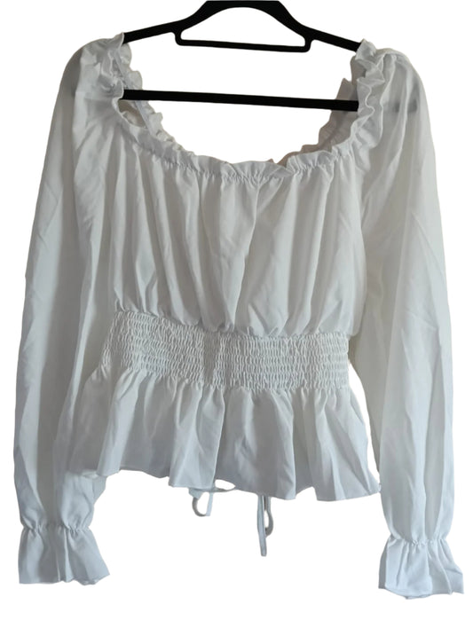 White Gypsy Style Top with Elasticated Waist and Tie Bodice