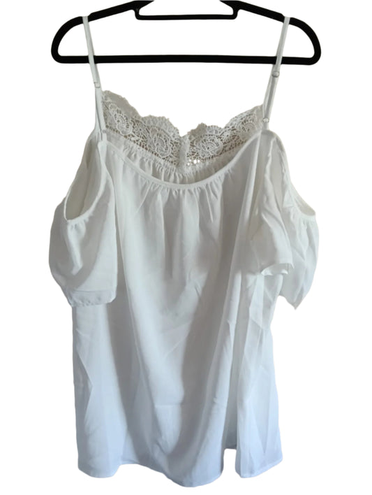 White Strappy Cold Shoulder Top with Lace Neckline
