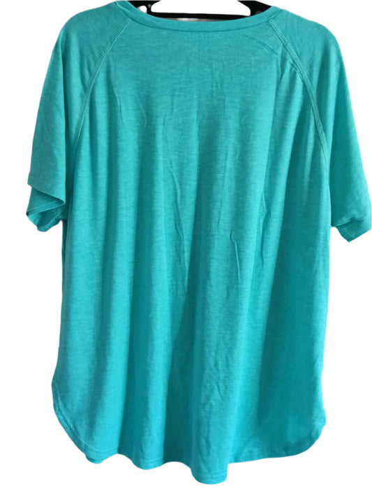 Turquoise/Green Short Sleeve T Shirt with Rounded Hem and Raglan Sleeves