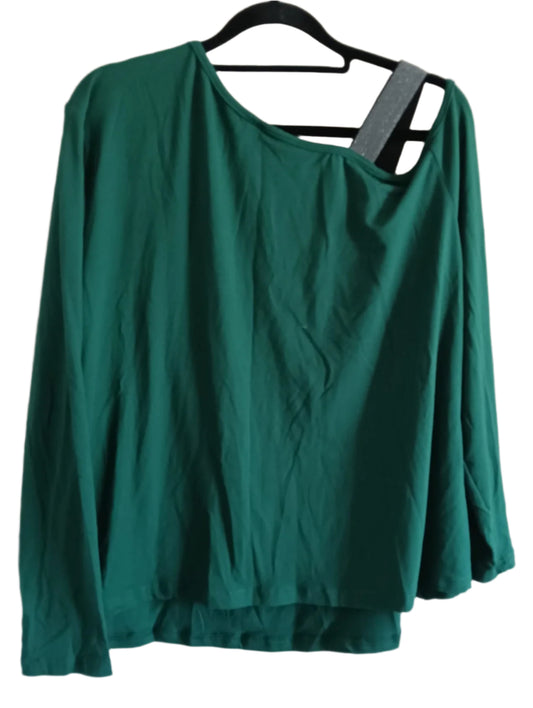 Green Asymmetrical Top with Silver Polka Dot and Star Detail