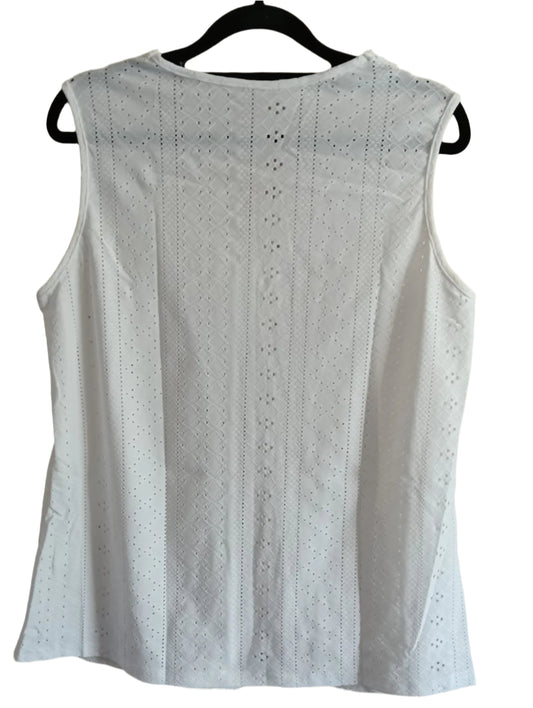 White Eyelet Embroidery Sleeveless Top with Floral Lace Trim
