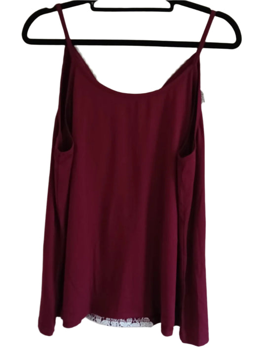 Dark Red Strappy Top with Lace Front