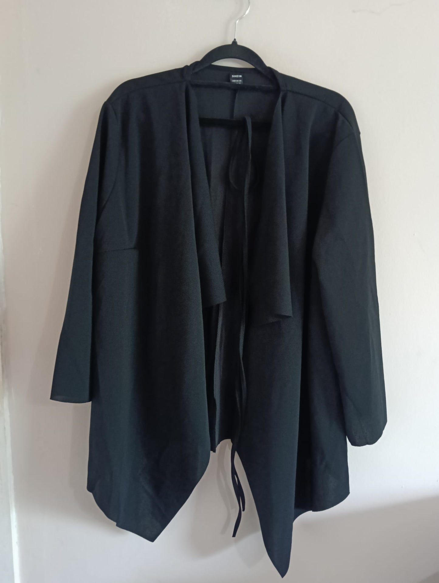 Black Waterfall Cardigan with Tie Belt