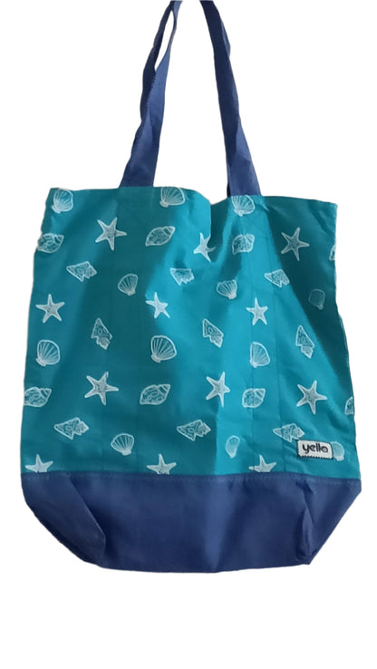 Green and Blue Beach Bag with Shell Design