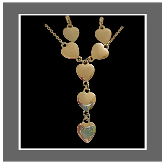 Gold Coloured Heart Drop Y Shaped Necklace and Earrings Set