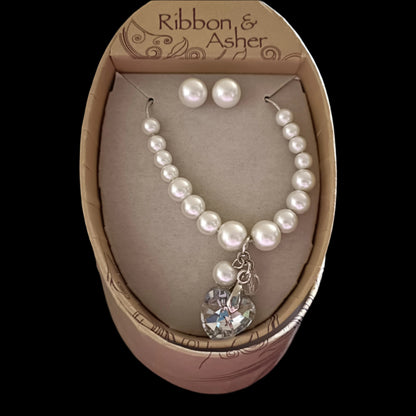 Ribbon & Asher Faux Pearl Necklace and Earring Set