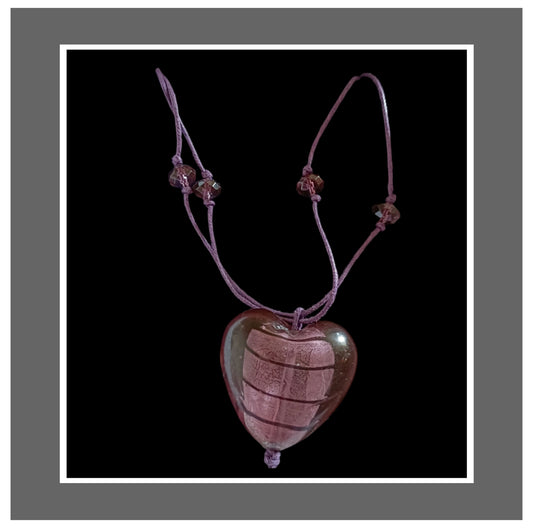 Purple Chunky Glass Heart Long Pendant