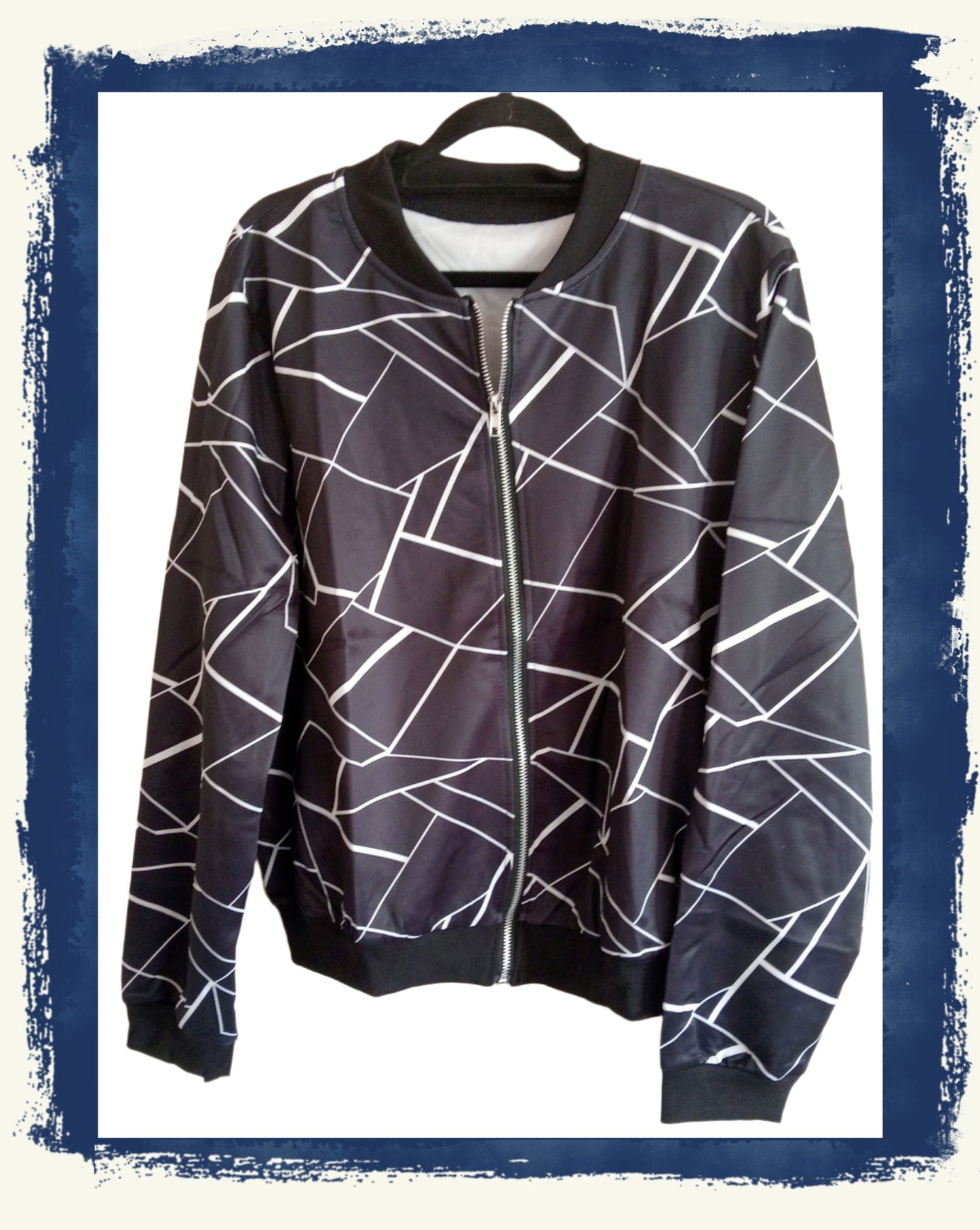 Black and White Geo Print Bomber Style Jacket
