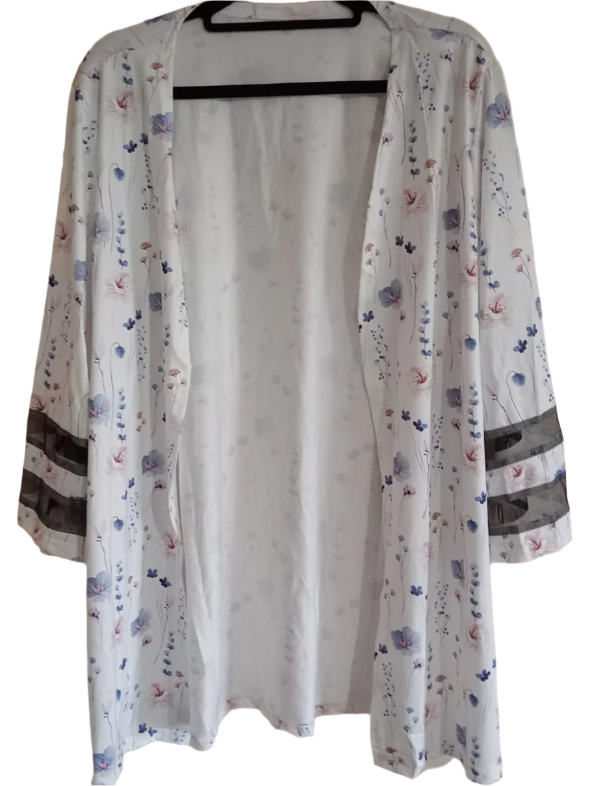 Lightweight Floral Open Front Jacket with Mesh Detail on Sleeves