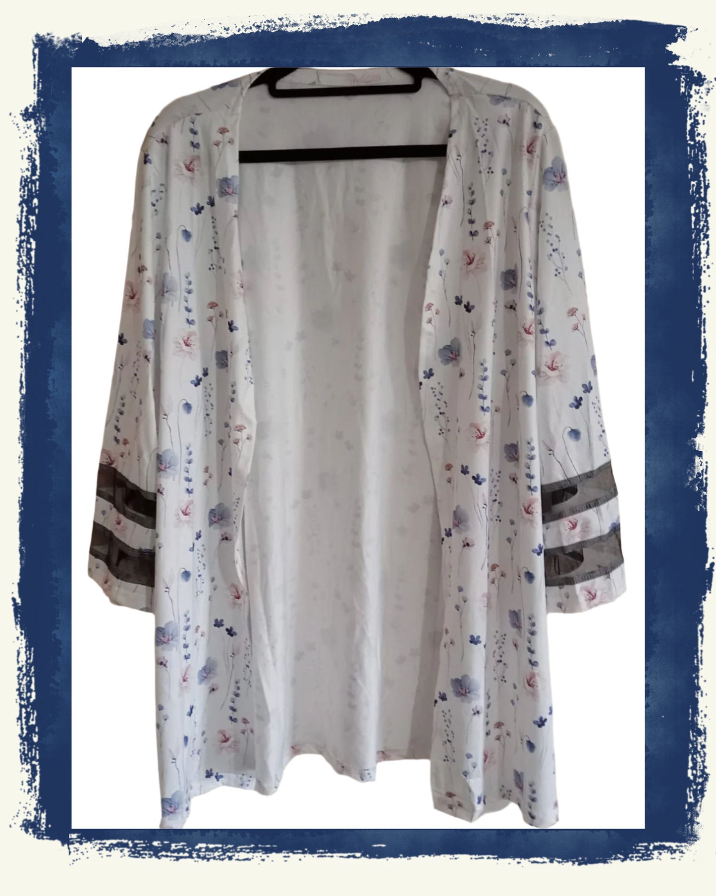 Lightweight Floral Open Front Jacket with Mesh Detail on Sleeves