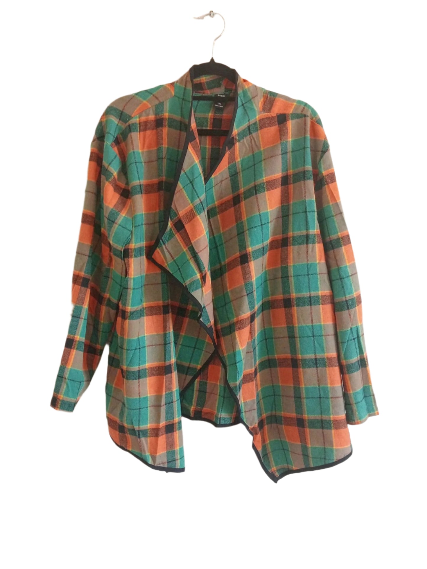 Green and Orange Check Open Front Lightweight Jacket