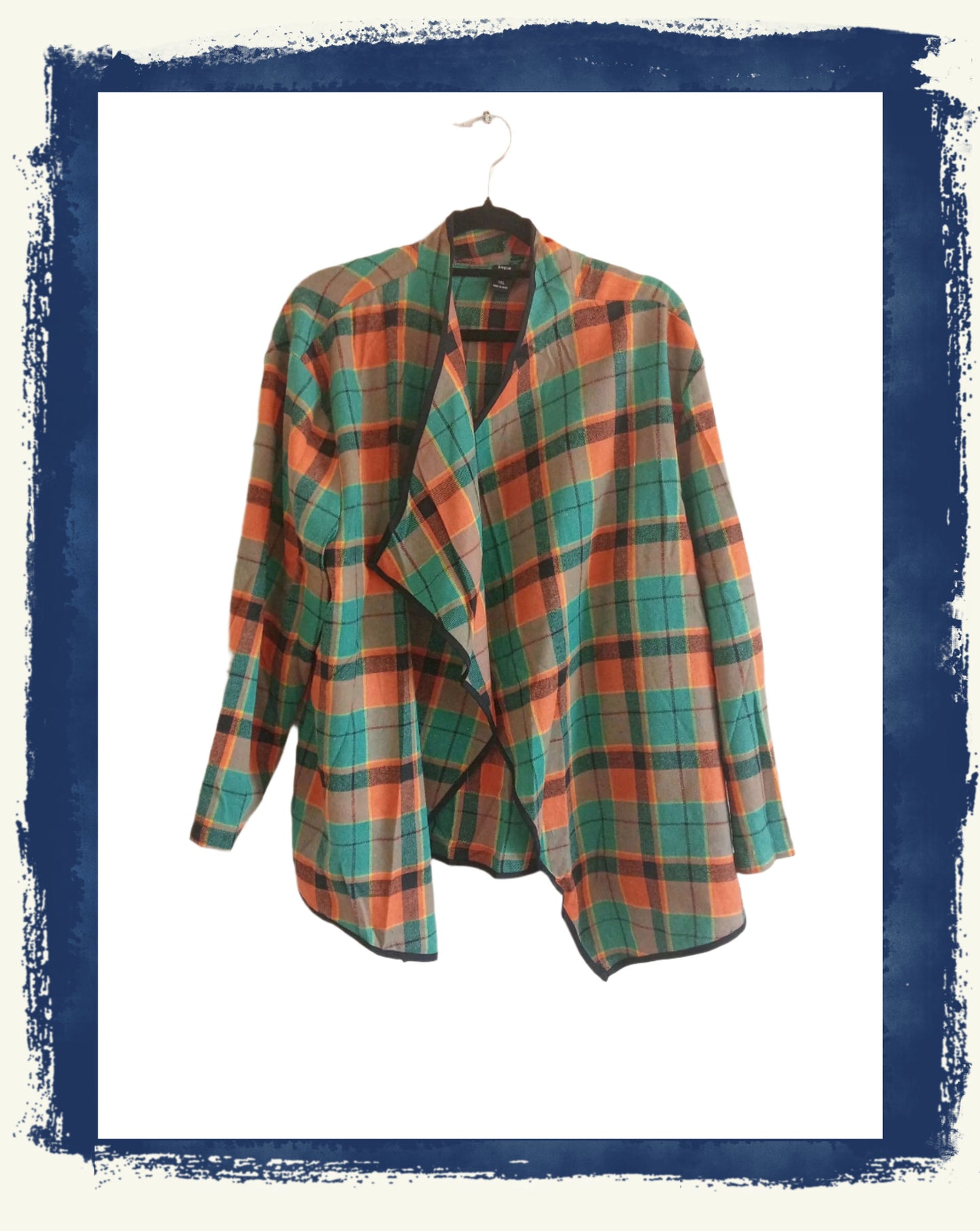 Green and Orange Check Open Front Lightweight Jacket
