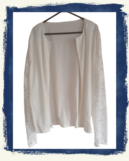Off White Open Front Cardigan/Jacket with Lace Sleeves