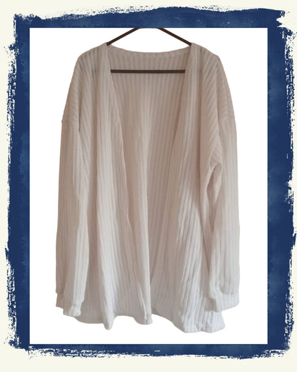 Cream Lightweight Long Sleeved Ribbed Cardigan