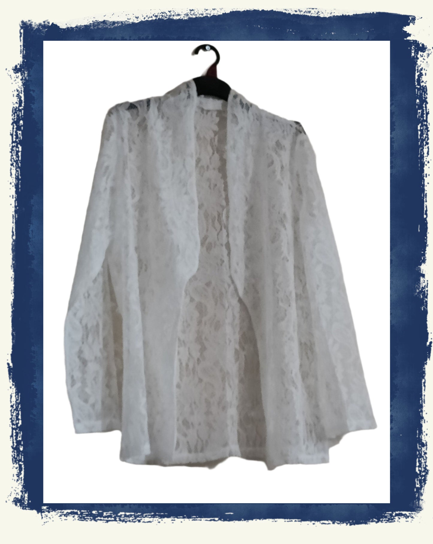 Lace Open Front Jacket with Fold Over Collar