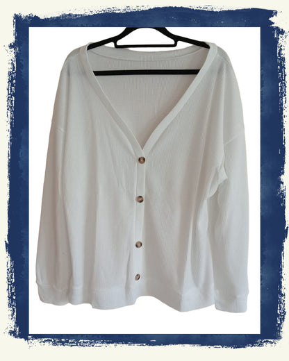 White Button Through Waffle Cardigan