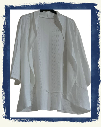 Off White Eyelet Embroidery Long Sleeve Open Front Jacket/Cardigan