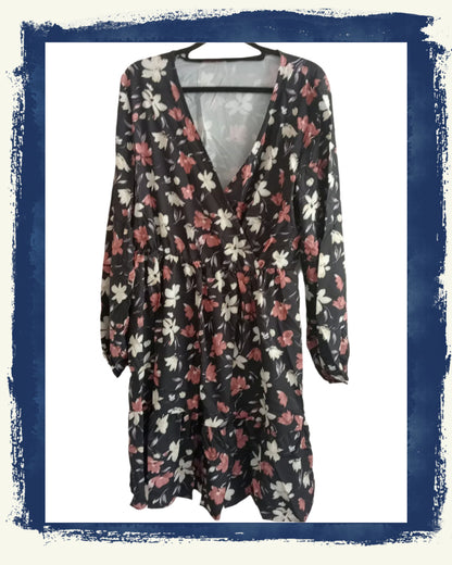 Black Floral Dress with Frill Hem