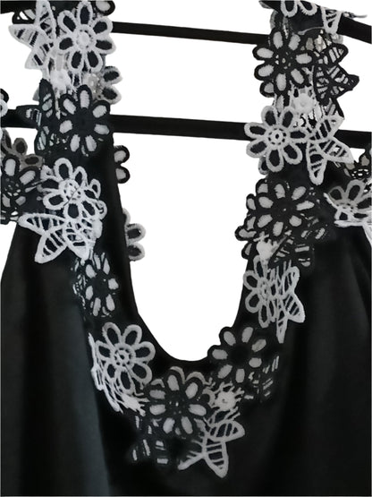 Short Black Dress with Lace Flower Straps