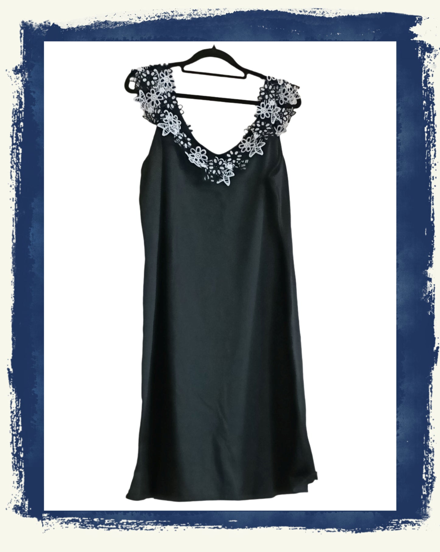 Short Black Dress with Lace Flower Straps
