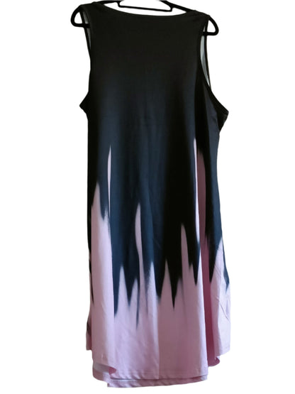 Pink and Black Flame Style Sleeveless Dress with Pink Sunflower and Butterfly Detail