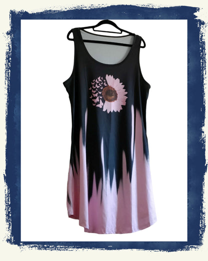 Pink and Black Flame Style Sleeveless Dress with Pink Sunflower and Butterfly Detail