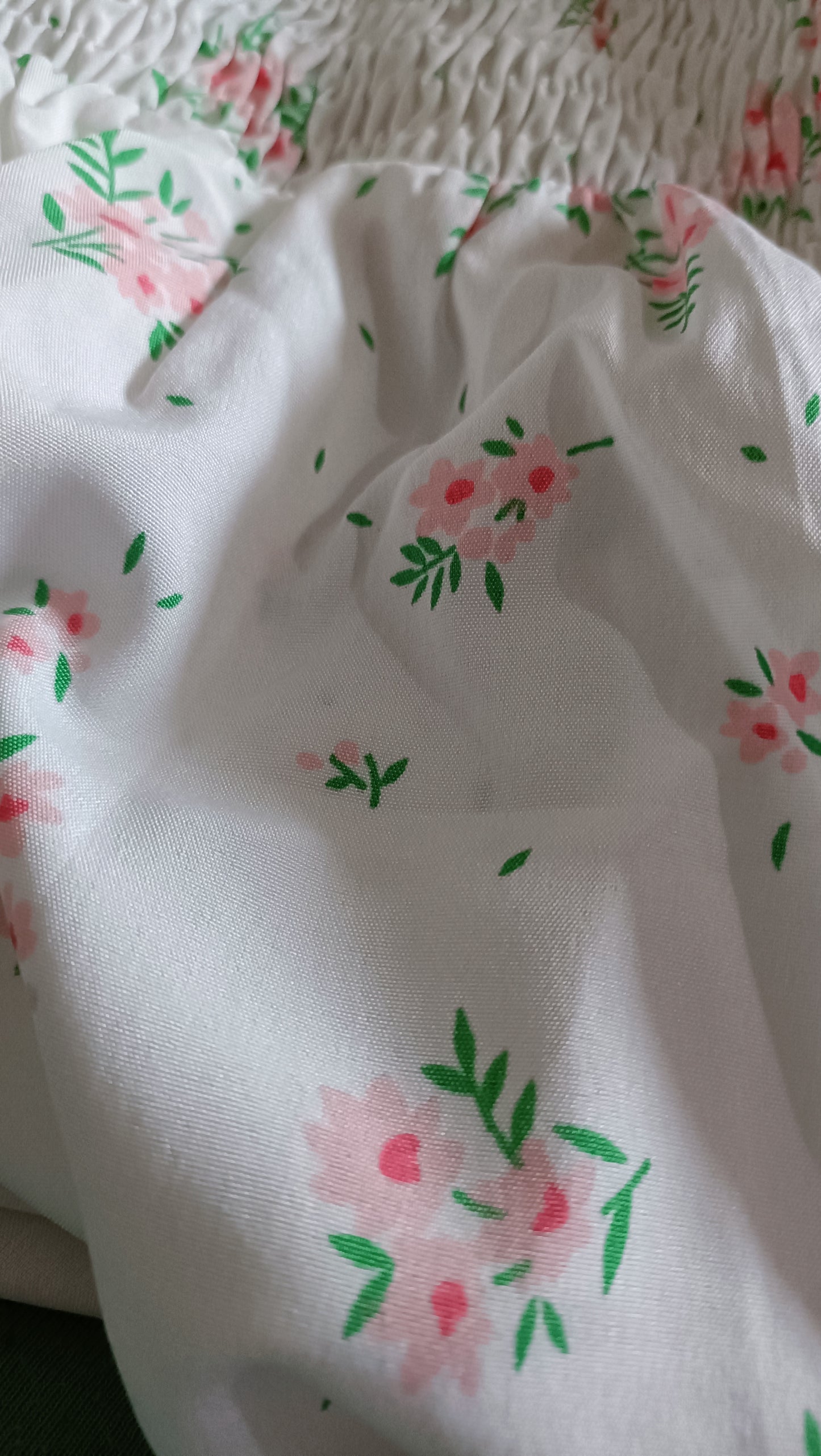 White Floral Dress with Shirred Bodice