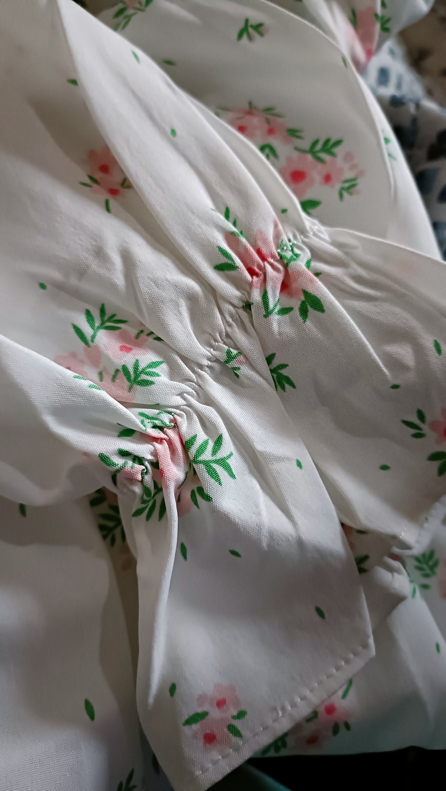 White Floral Dress with Shirred Bodice