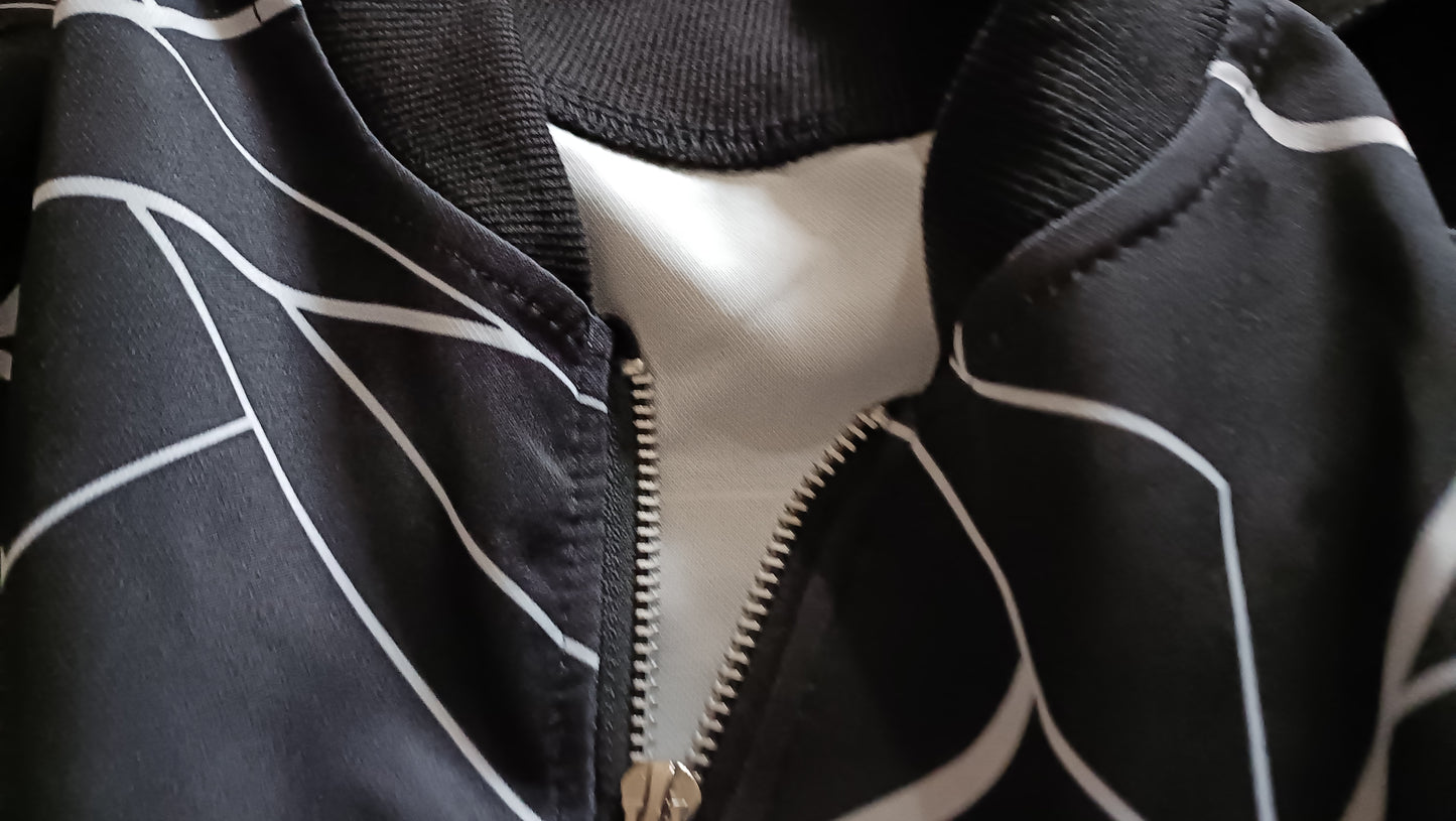 Black and White Geo Print Bomber Style Jacket