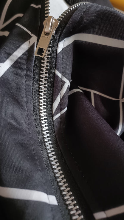 Black and White Geo Print Bomber Style Jacket