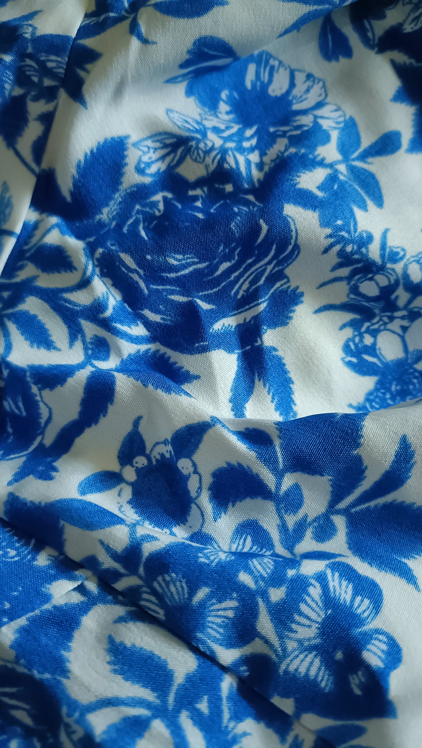 Blue Floral Cold Shoulder Top with Lace Trim