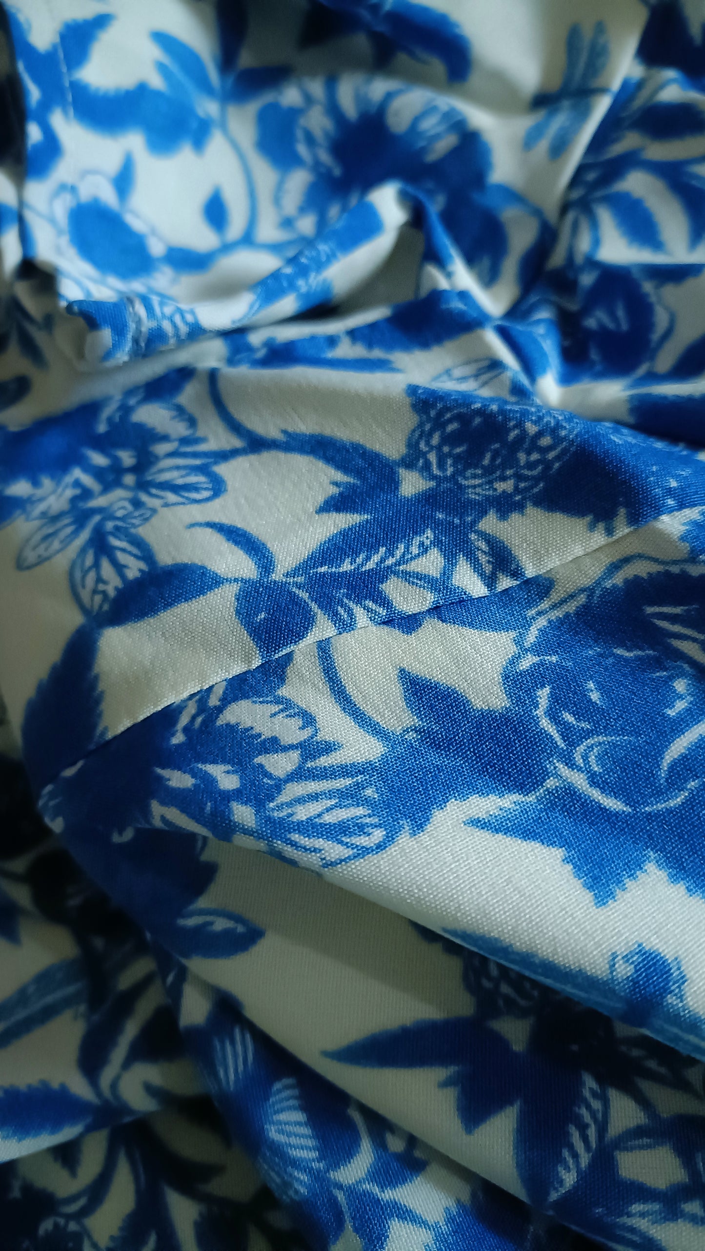 Blue Floral Cold Shoulder Top with Lace Trim