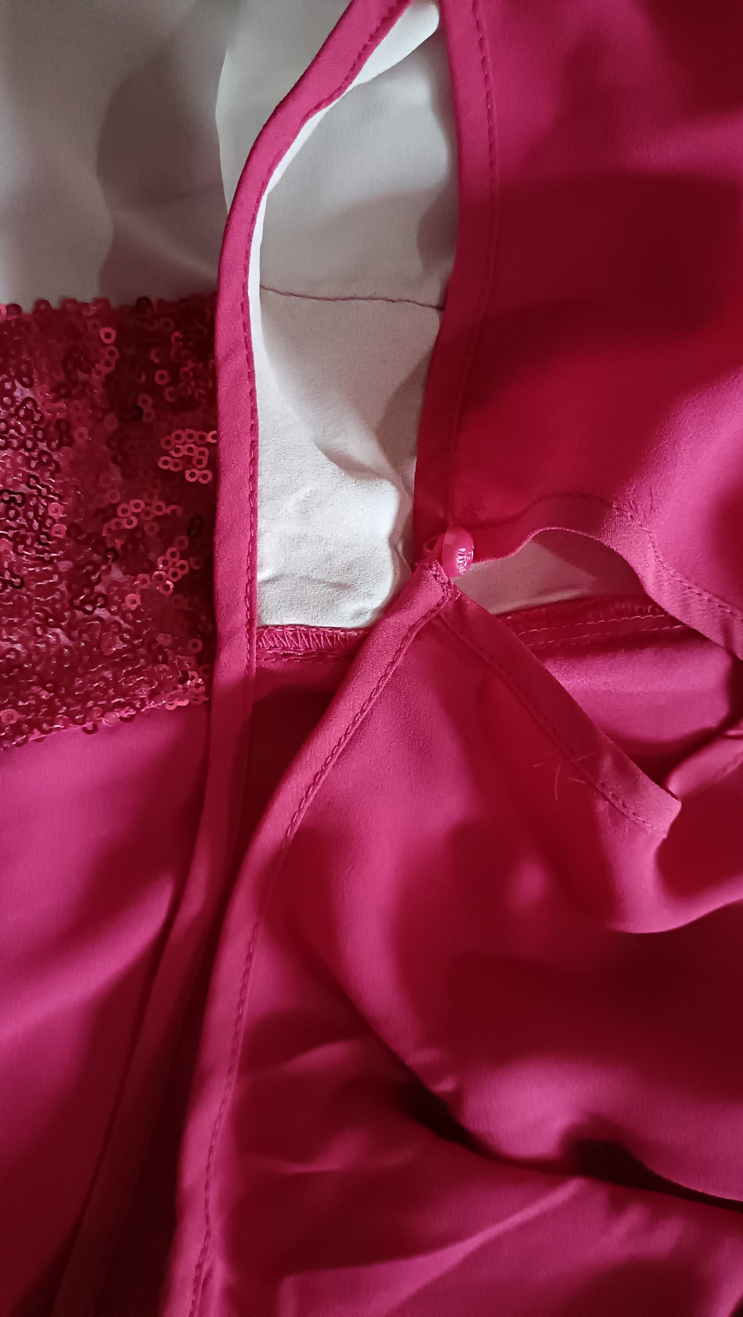 Hot Pink Blouse with White and Sequin Panel Detail