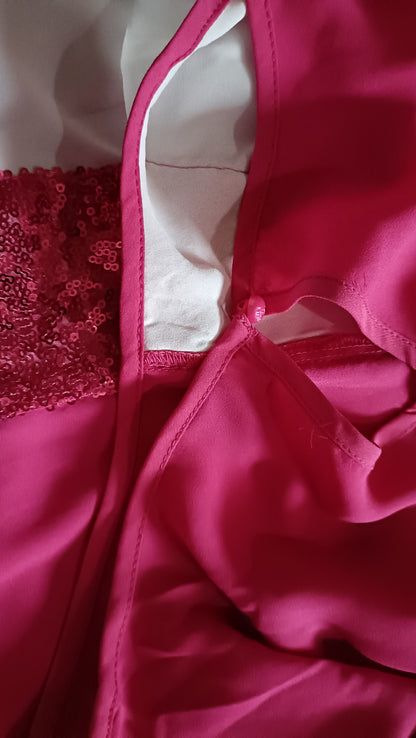 Hot Pink Blouse with White and Sequin Panel Detail