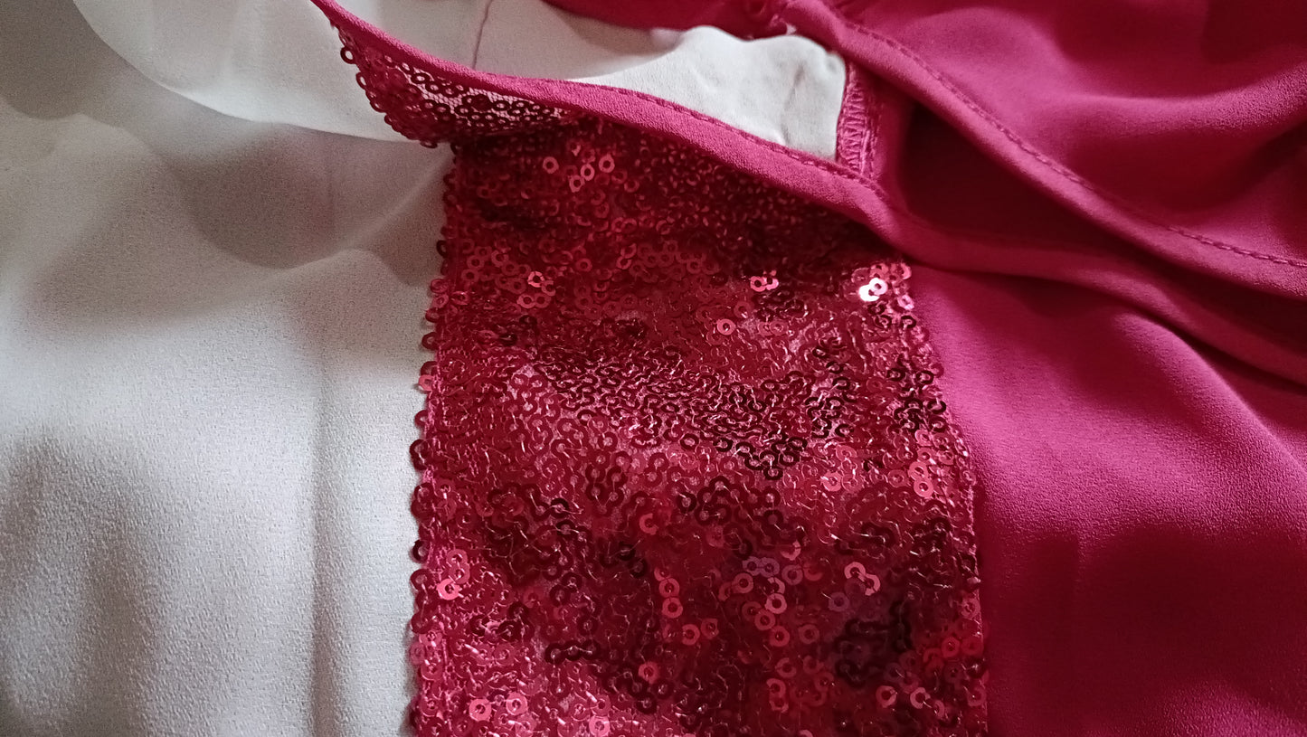 Hot Pink Blouse with White and Sequin Panel Detail