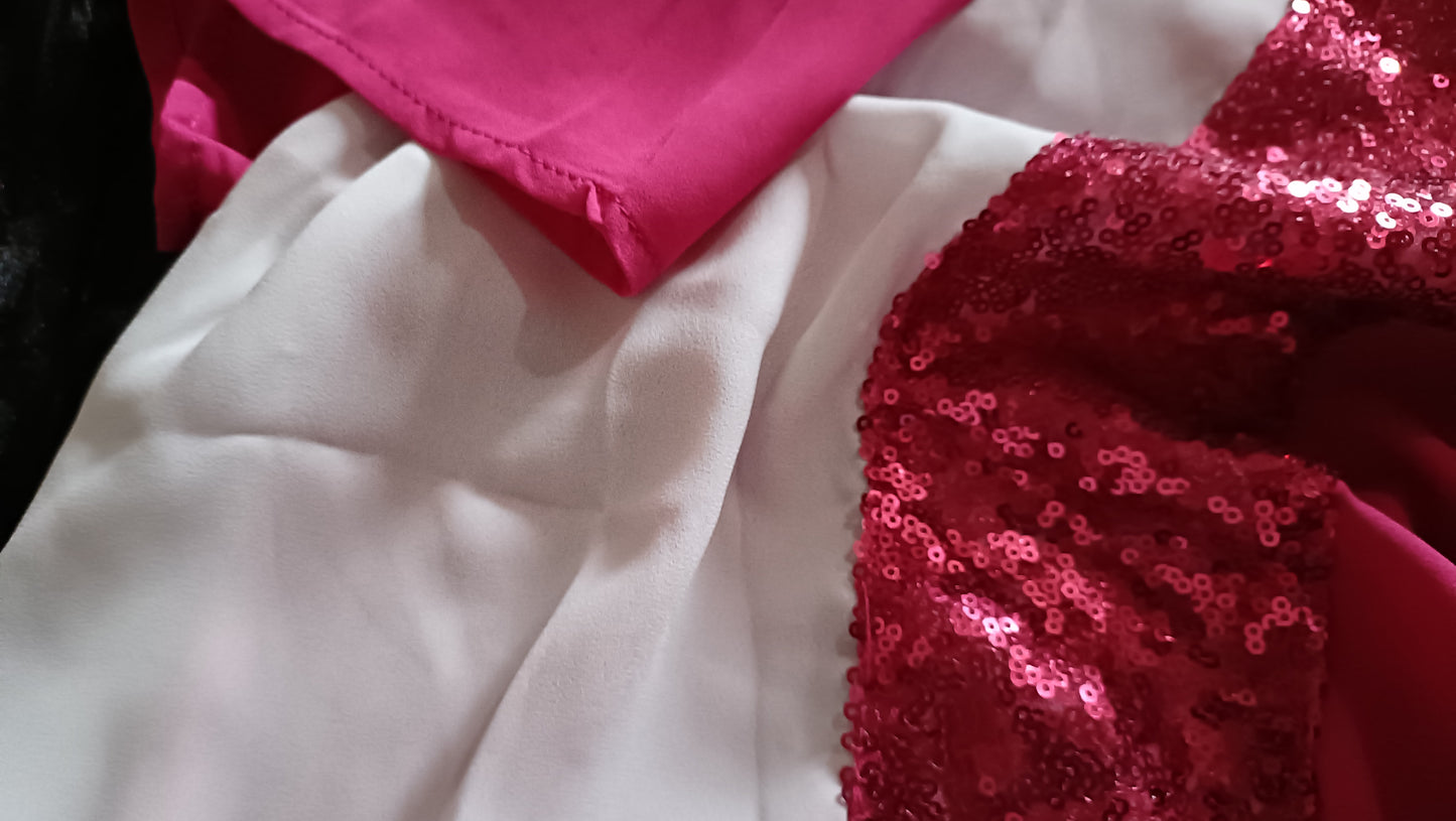Hot Pink Blouse with White and Sequin Panel Detail