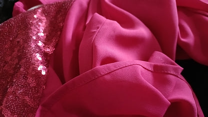 Hot Pink Blouse with White and Sequin Panel Detail