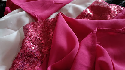 Hot Pink Blouse with White and Sequin Panel Detail