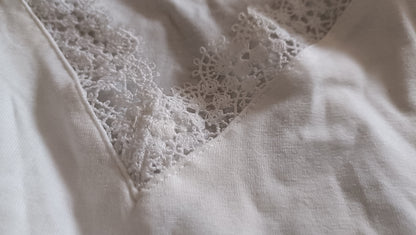 White T Shirt with Embroidered Green Hearts and Lace Trim