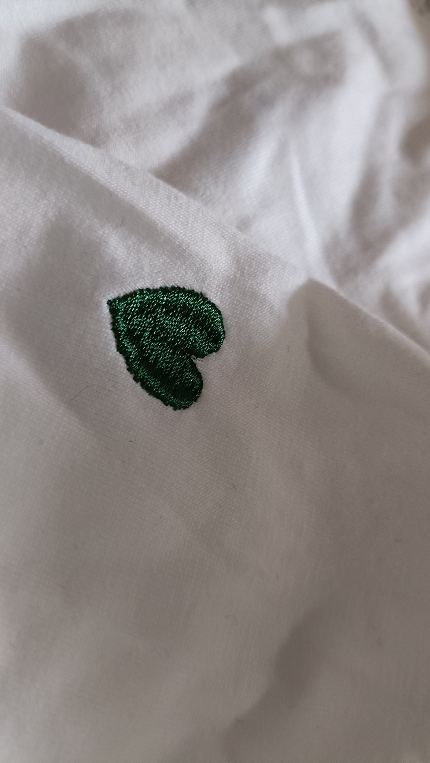 White T Shirt with Embroidered Green Hearts and Lace Trim