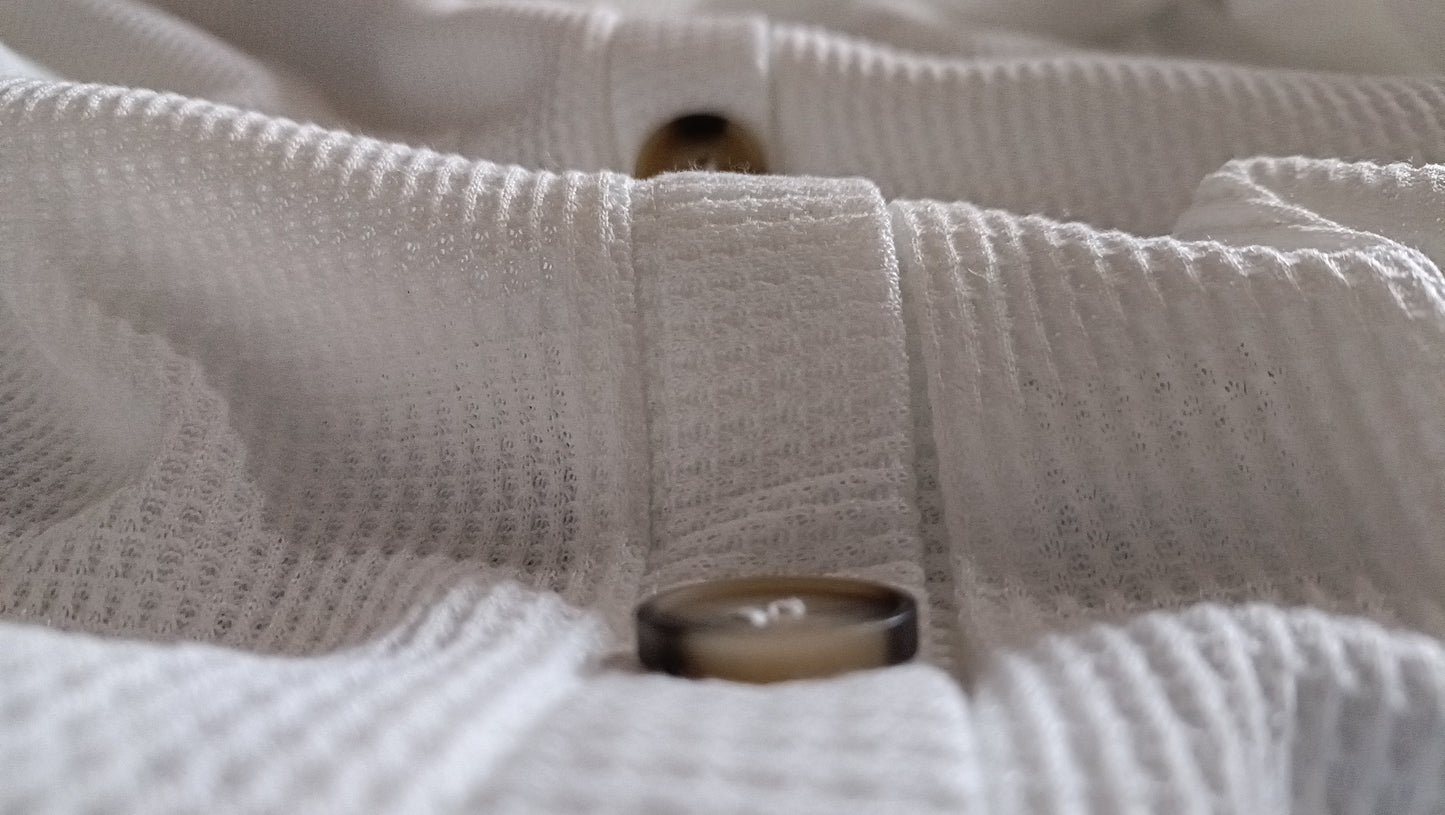 White Button Through Waffle Cardigan